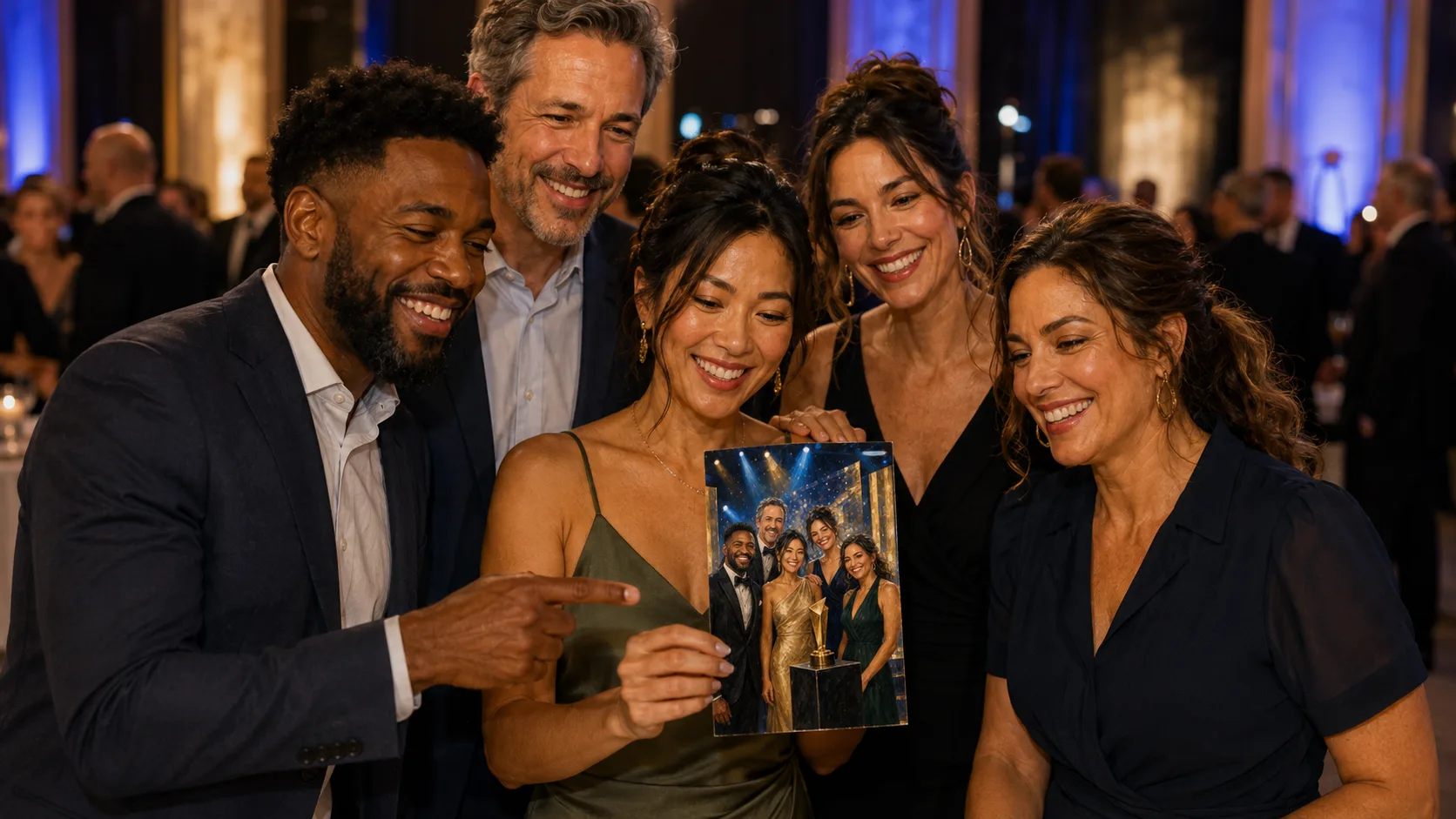 Guests seeing a finished portrait at a Montreal corporate gala