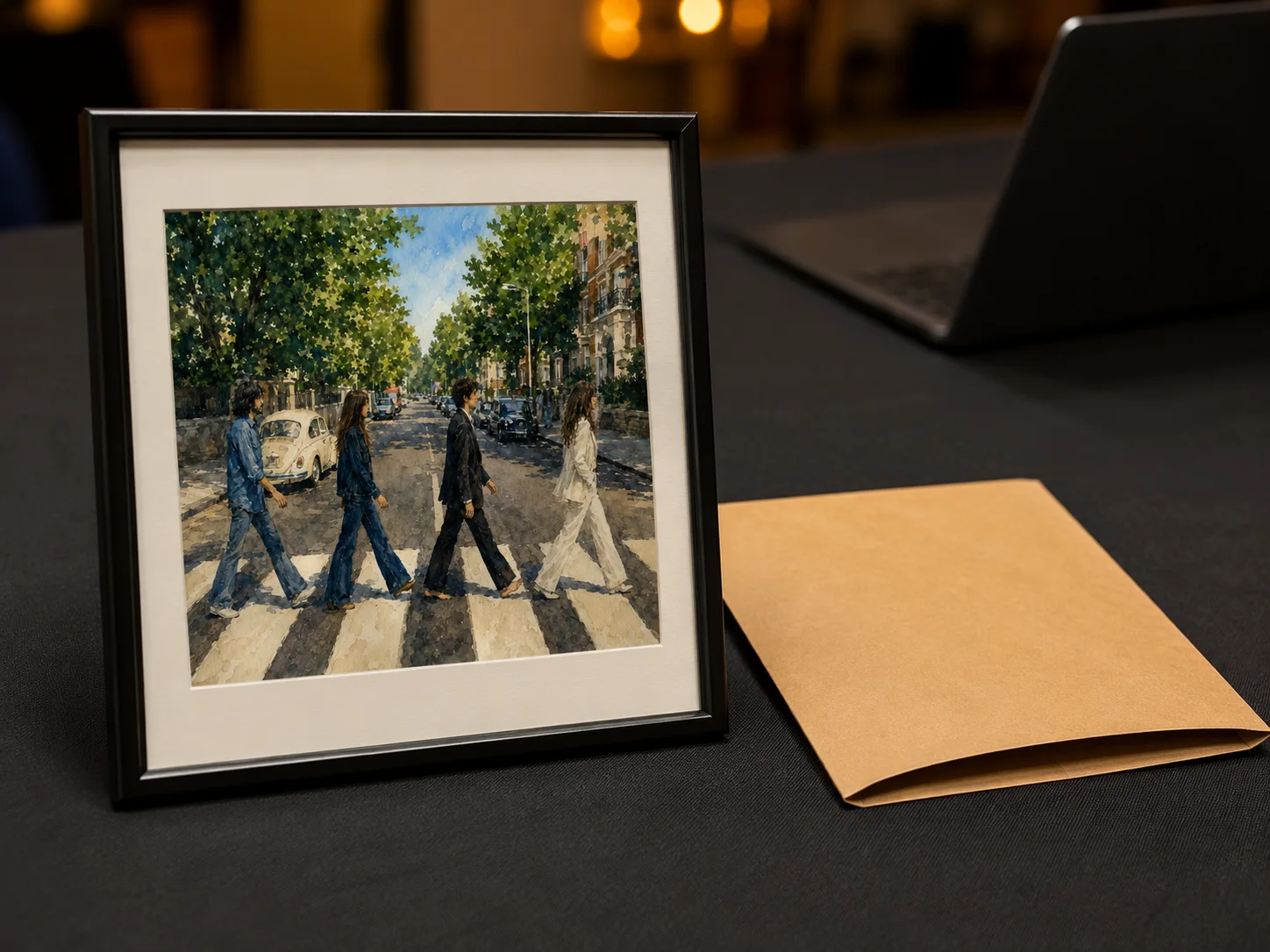 Concept visual of a framed crosswalk portrait at a portrait pickup table